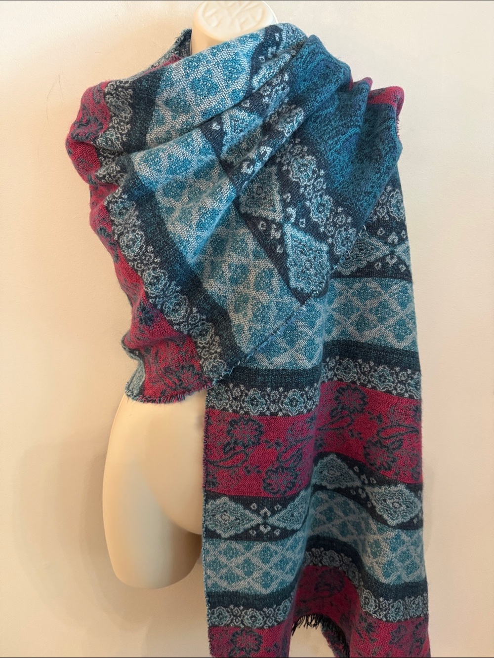 Cozy Patterned Teal and Magenta Women's Scarf